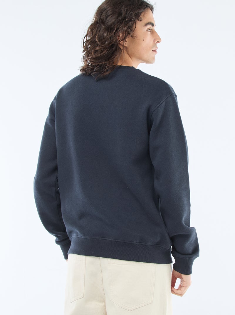 Sweat liso em moletom com gola redonda Azul - Kiabi