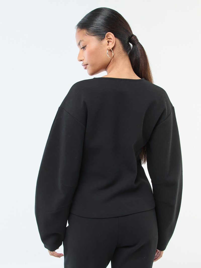 Sweat peplum com gola redonda Preto - Kiabi
