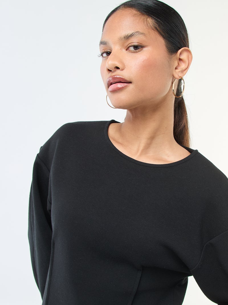 Sweat peplum com gola redonda Preto - Kiabi