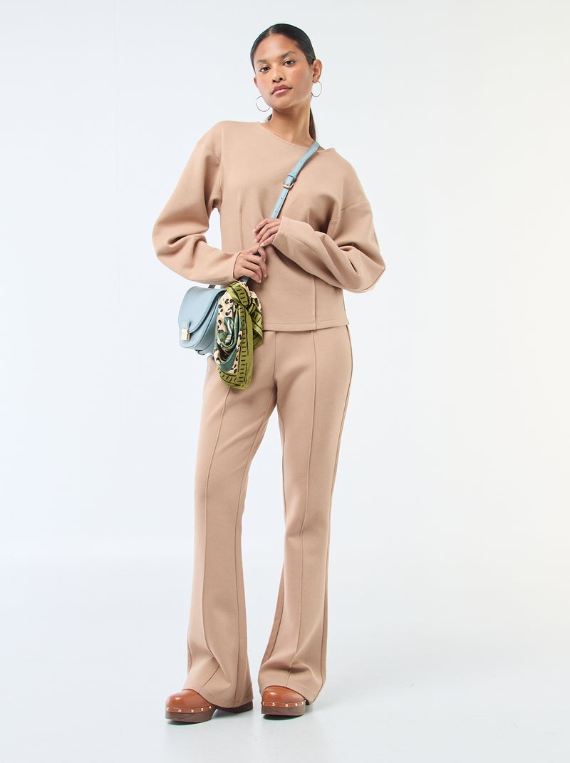 Sweat peplum de gola redonda Bege - Kiabi