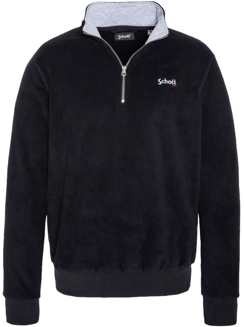 Sweat Polar Preto de Homem com Meio Fecho Schott Preto - Kiabi