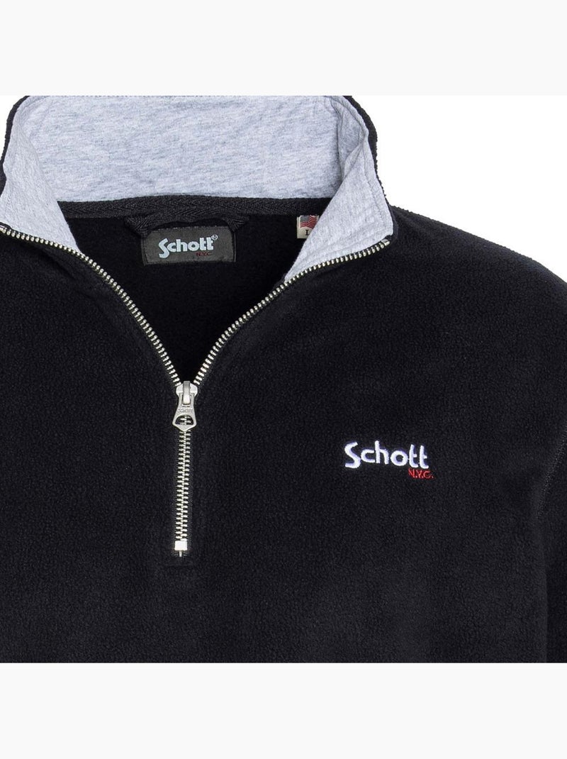 Sweat Polar Preto de Homem com Meio Fecho Schott Preto - Kiabi