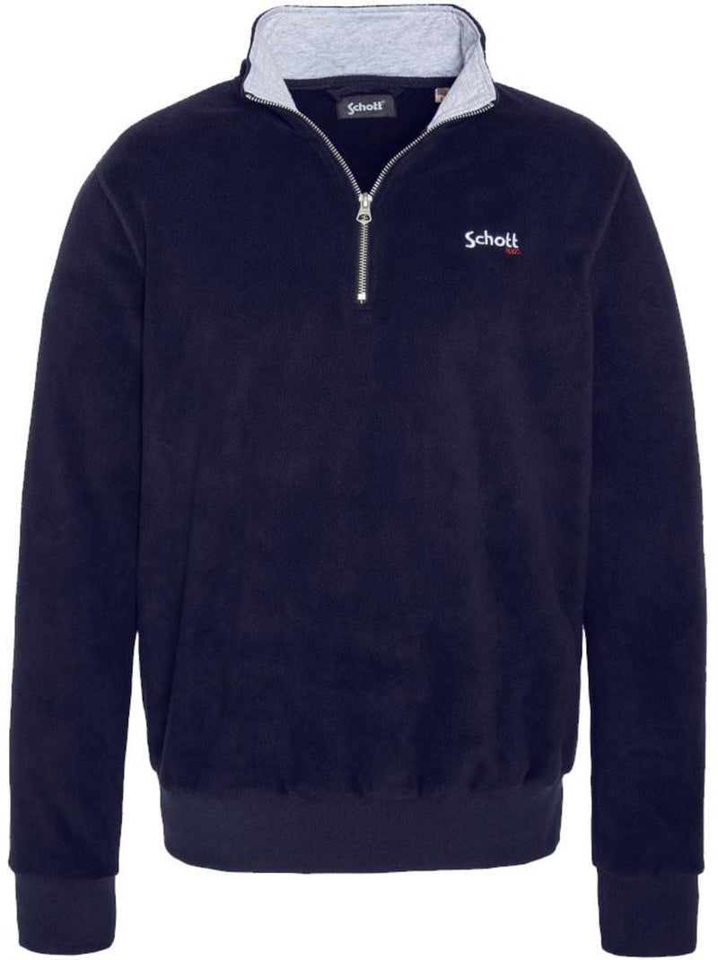 Sweat Polar Schott de Homem com Meio Fecho Azul-marinho - Kiabi