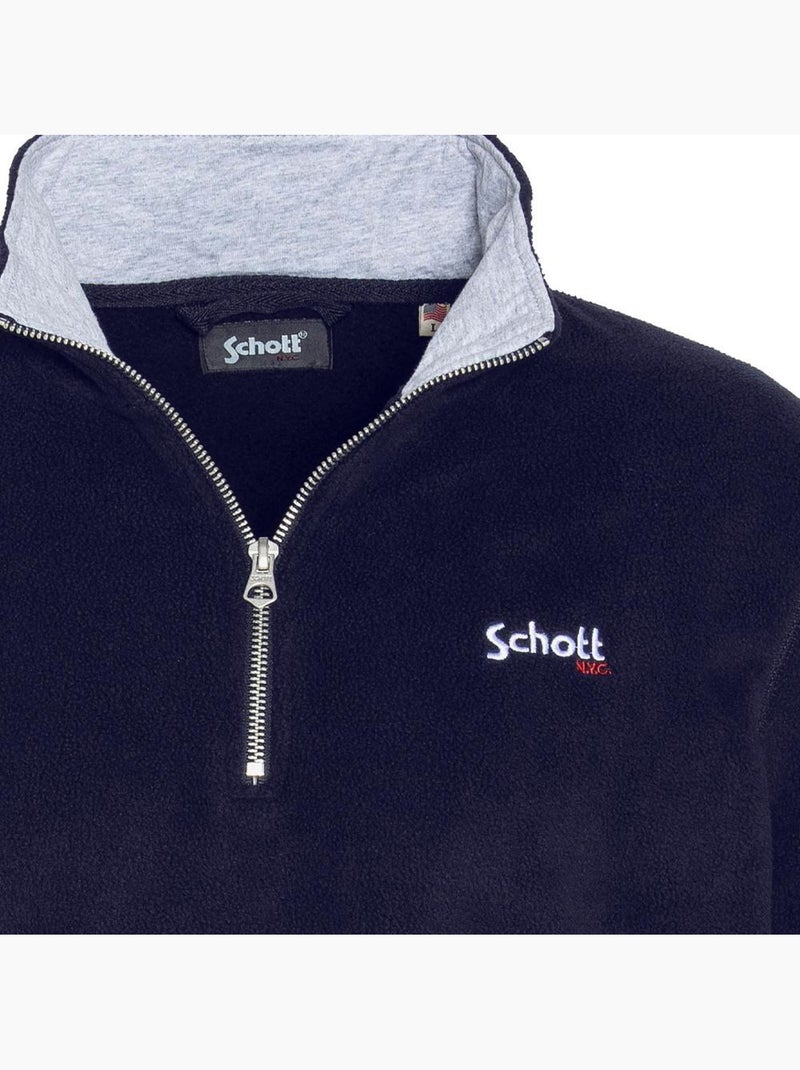 Sweat Polar Schott de Homem com Meio Fecho Azul-marinho - Kiabi
