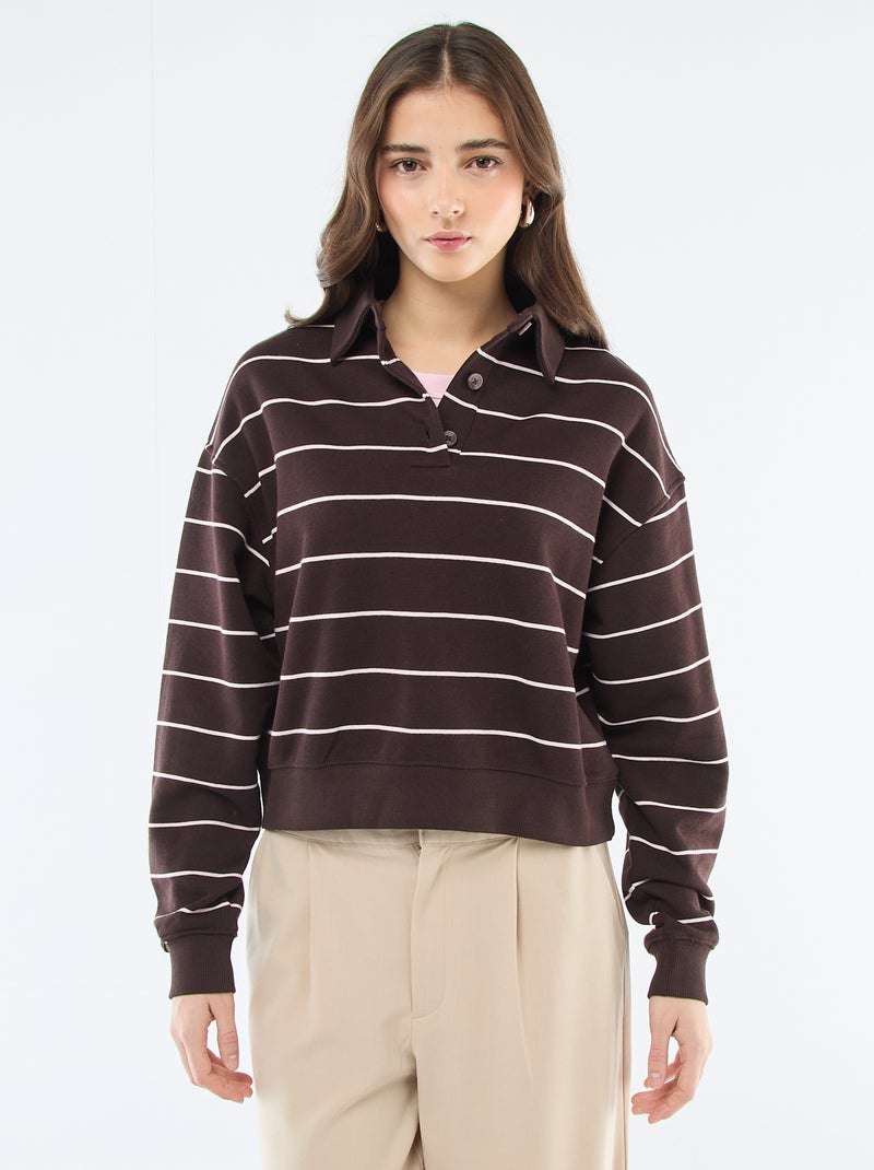 Sweat Polo às Riscas Castanho - Kiabi