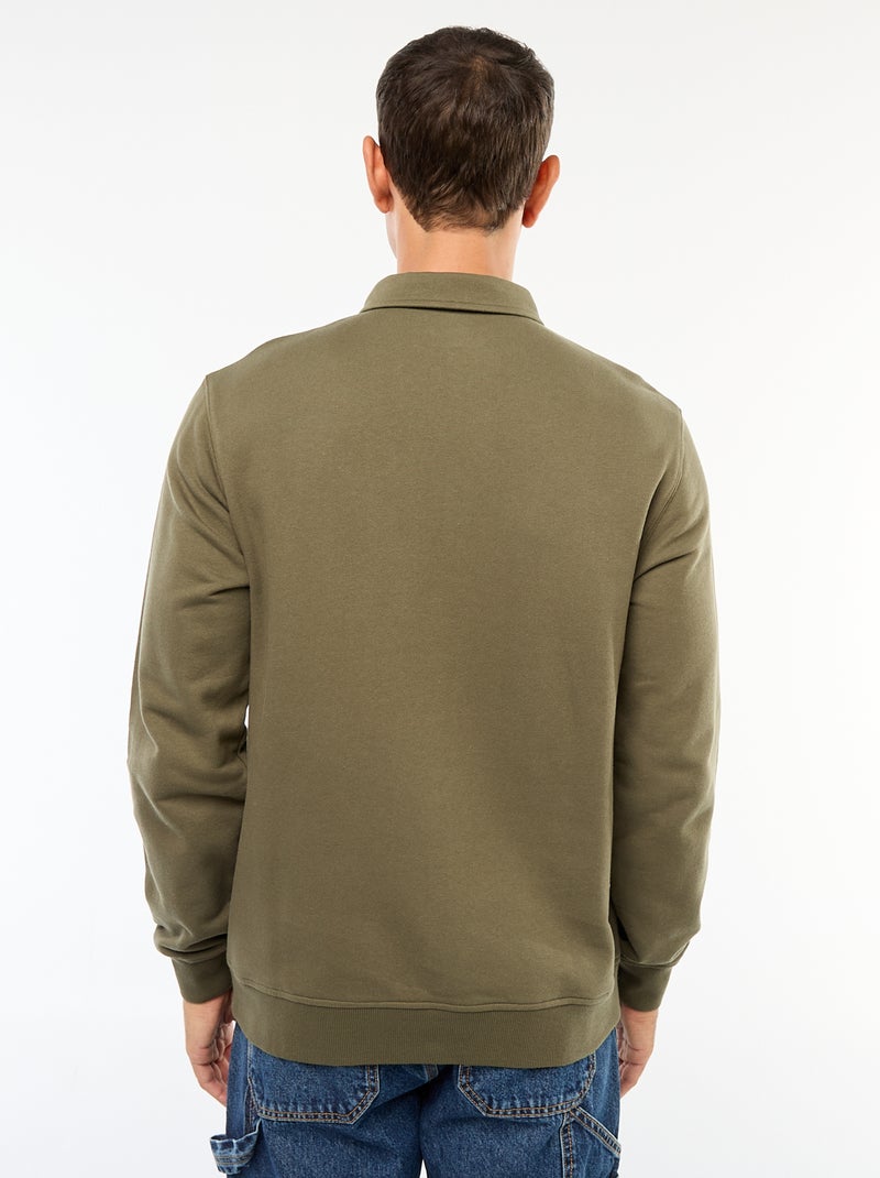 Sweat polo liso de manga comprida Caqui - Kiabi