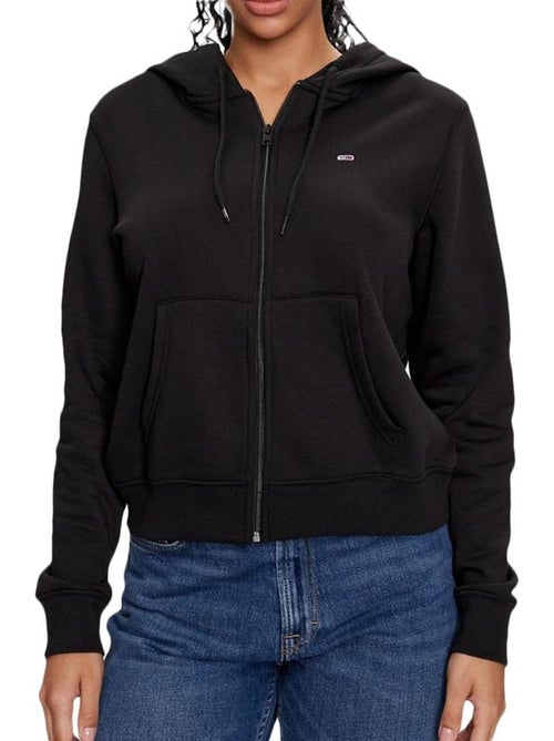Sweat Zippado Preto para Mulher Tommy Hilfiger Flag - Kiabi