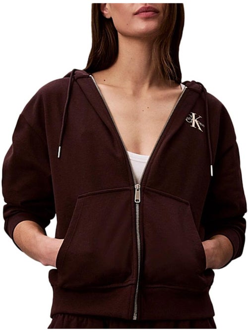 Sweat Zippé Castanho para Mulher Calvin Klein Jeans com Monograma - Kiabi Sweat Zippé Castanho para Mulher Calvin Klein Jeans com Monograma - Kiabi