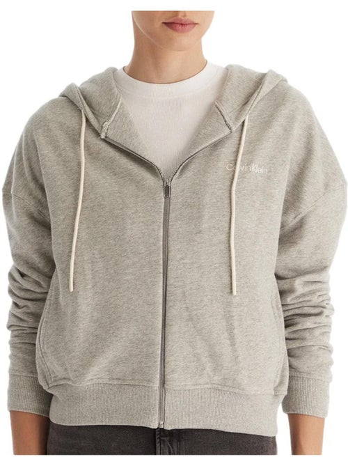 Sweat Zippé Feminino Calvin Klein Jeans Cinzento - Kiabi Sweat Zippé Feminino Calvin Klein Jeans Cinzento - Kiabi