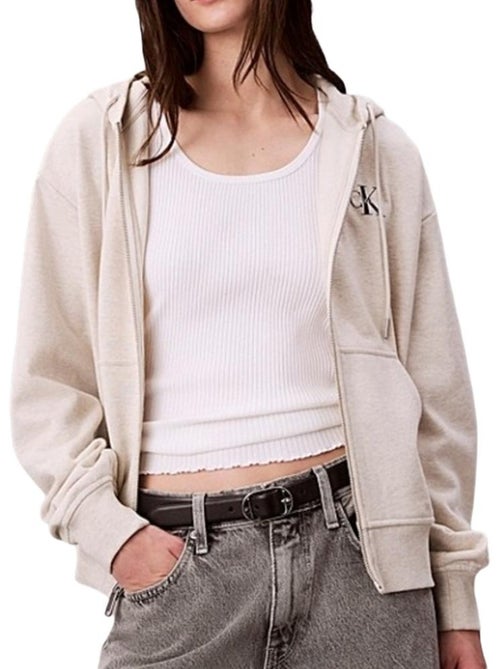 Sweat Zippé Monologo Calvin Klein Jeans Cinzento para Mulher - Kiabi Sweat Zippé Monologo Calvin Klein Jeans Cinzento para Mulher - Kiabi