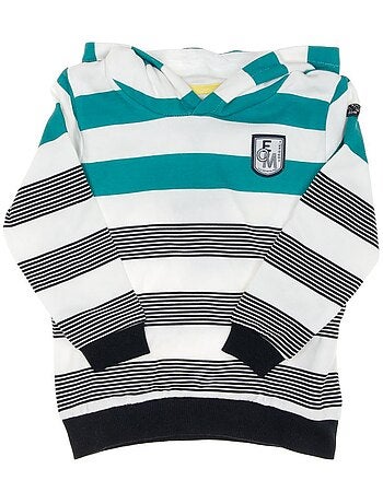 Sweat zippé para menino verde/branco com riscas eom epouli