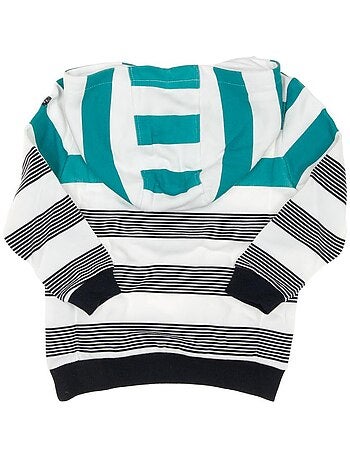 Sweat zippé para menino verde/branco com riscas eom epouli