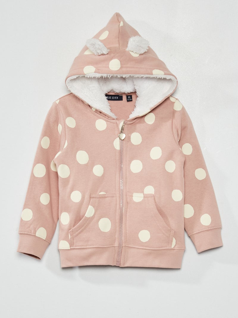 Sweatshirt às pintas com capuz forrado Rosa - Kiabi