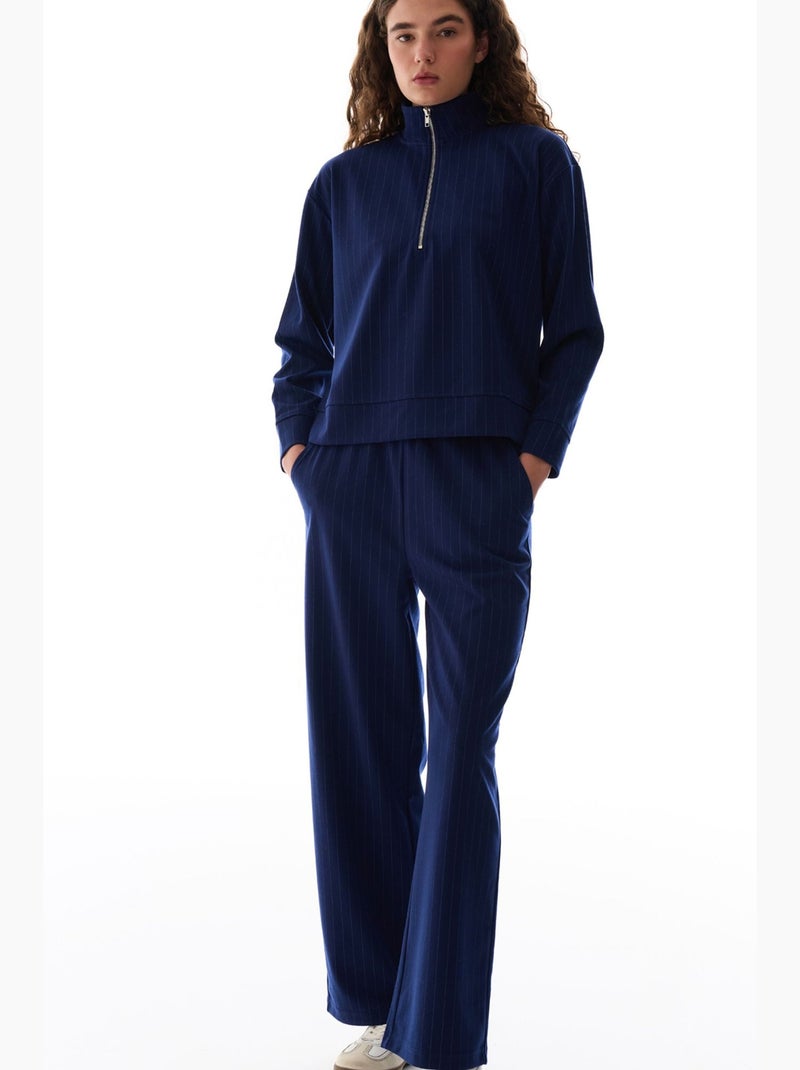 Sweatshirt às riscas com meio fecho penti Azul-marinho - Kiabi