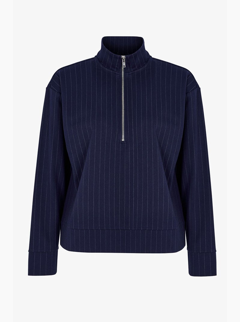 Sweatshirt às riscas com meio fecho penti Azul-marinho - Kiabi
