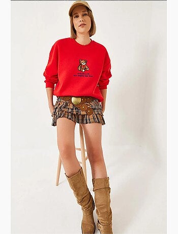 Sweatshirt básica com estampado de urso e detalhes canelados lucci