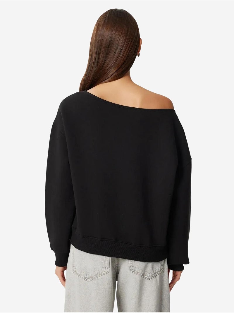 Sweatshirt básica com gola assimétrica istanbul Preto - Kiabi