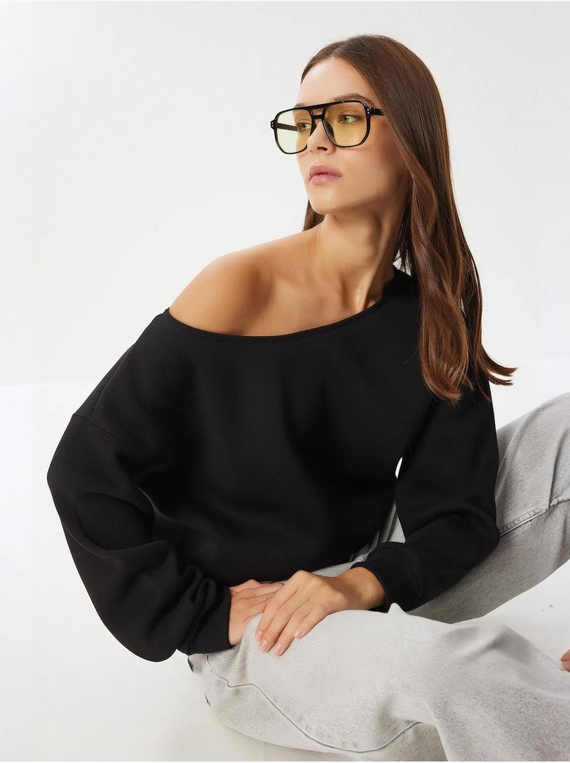 Sweatshirt básica com gola assimétrica istanbul Preto - Kiabi