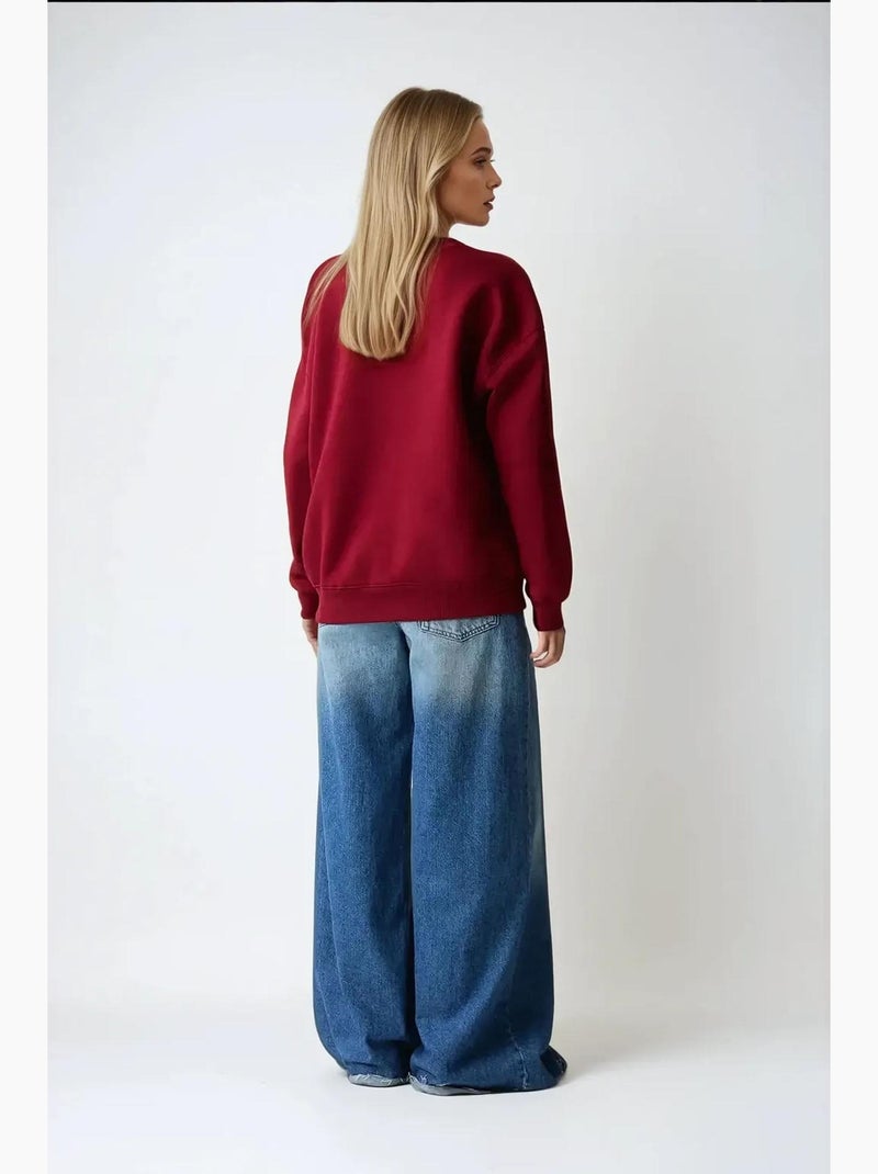 Sweatshirt básica oversized com gola redonda hiccup Vermelho - Kiabi