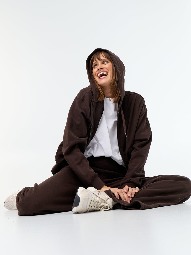 Sweatshirt básico em moletão leve Castanho - Kiabi