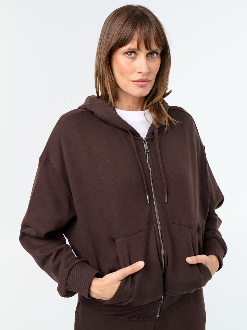 Sweatshirt básico em moletão leve Castanho - Kiabi
