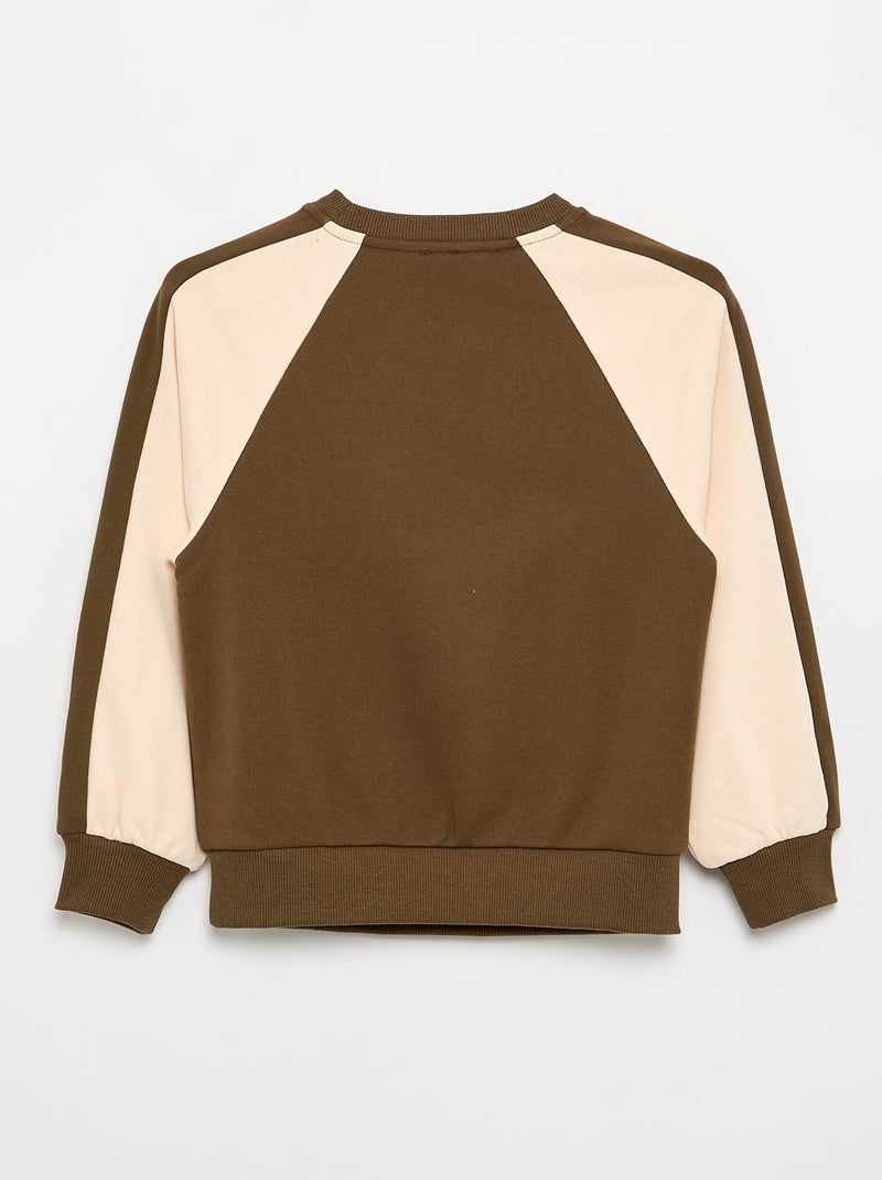 Sweatshirt bicolor com estampado Caqui - Kiabi