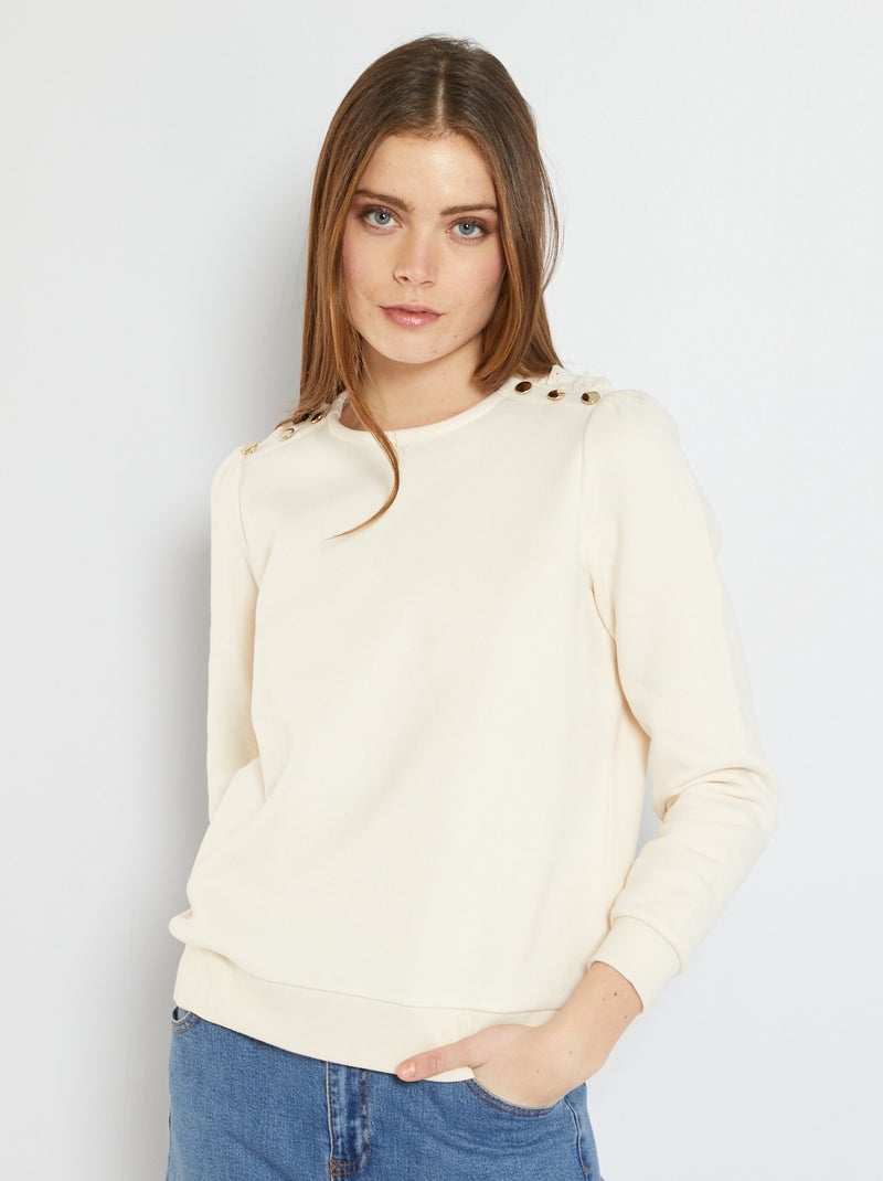 Sweatshirt bordada com botões BRANCO - Kiabi