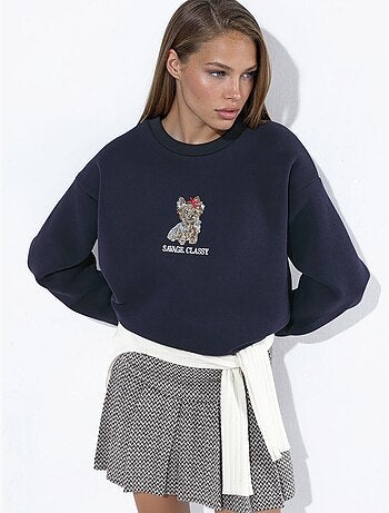 Sweatshirt bordada com decote redondo hiccup