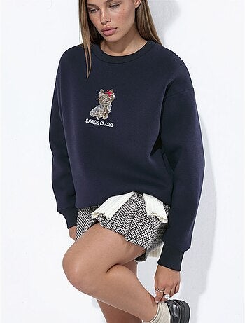 Sweatshirt bordada com decote redondo hiccup