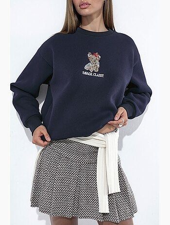Sweatshirt bordada com decote redondo hiccup