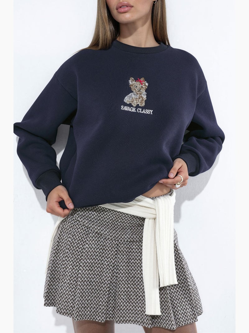 Sweatshirt bordada com decote redondo hiccup Azul-marinho - Kiabi