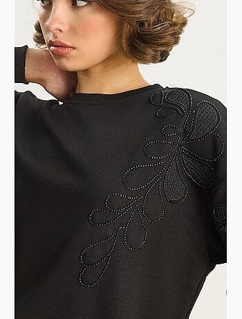 Sweatshirt bordada com gola redonda e manga comprida lucci