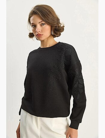 Sweatshirt bordada com gola redonda e manga comprida lucci