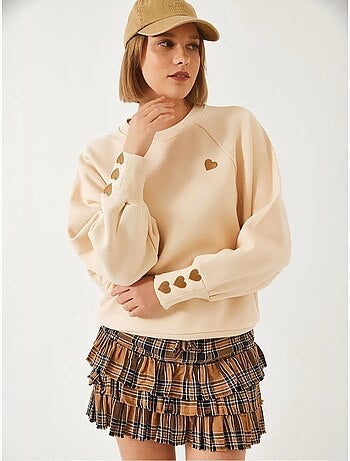 Sweatshirt bordada de gola redonda e manga comprida lucci