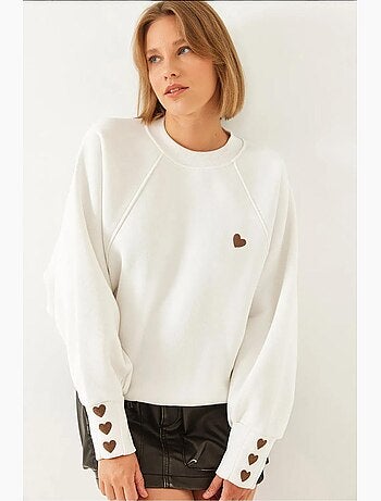 Sweatshirt bordada de gola redonda e manga comprida lucci