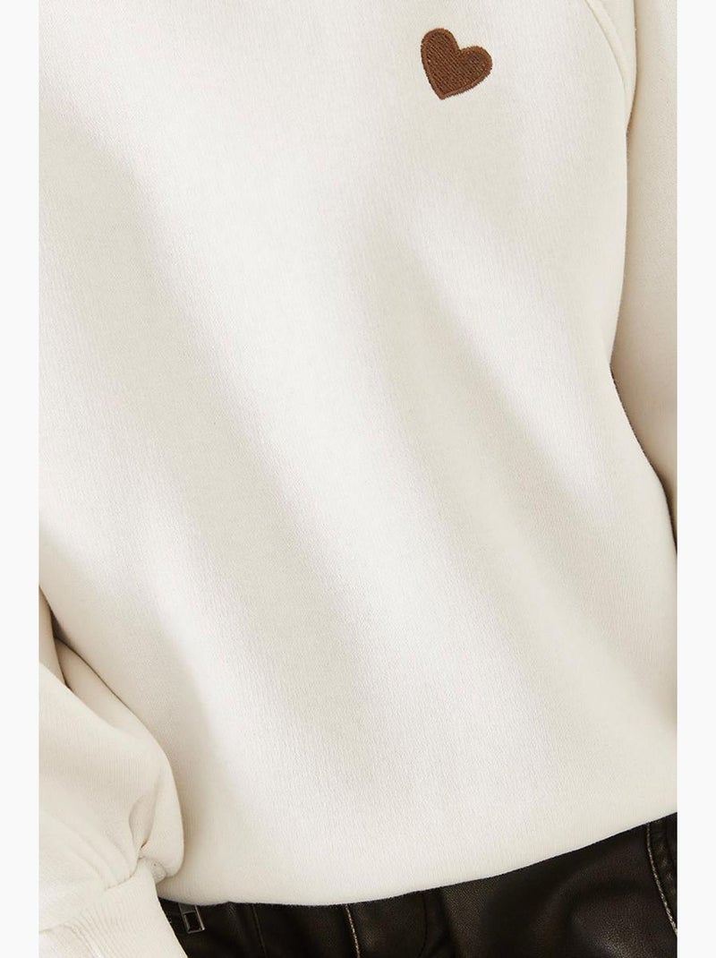 Sweatshirt bordada de gola redonda e manga comprida lucci Branco - Kiabi