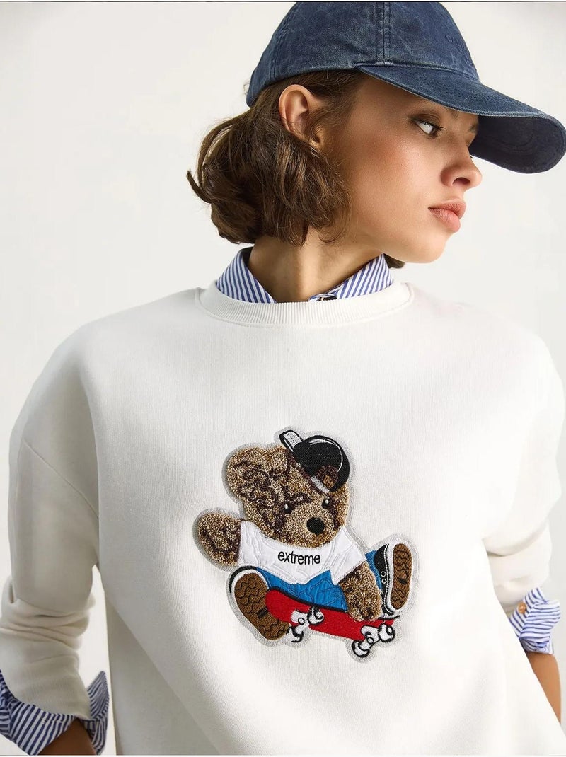 Sweatshirt bordada de gola redonda e manga comprida lucci Branco - Kiabi