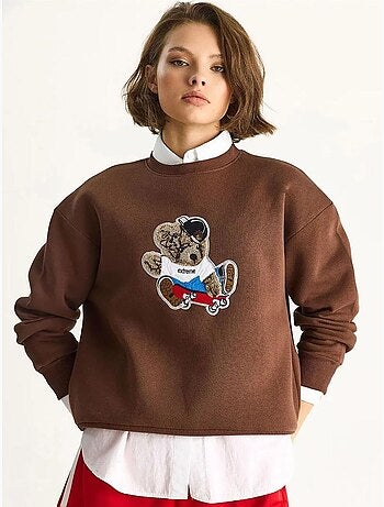 Sweatshirt bordada de gola redonda e manga comprida lucci