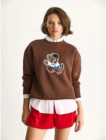 Sweatshirt bordada de gola redonda e manga comprida lucci