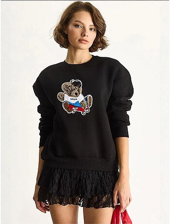 Sweatshirt bordada de gola redonda e manga comprida lucci