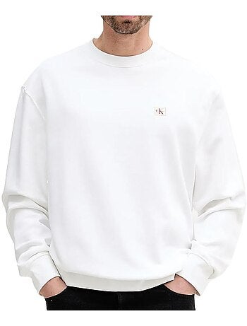 Sweatshirt Branco de Homem Calvin Klein Jeans com Emblema Terry