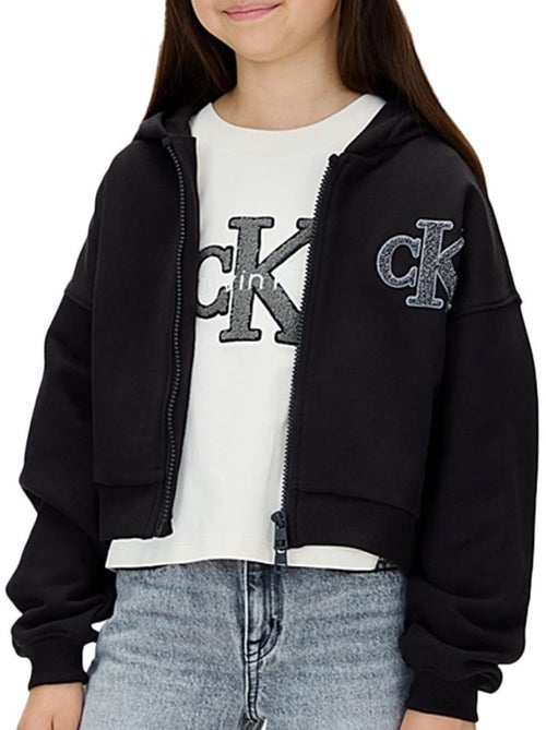 Sweatshirt calvin klein jeans terry preto para menina - Kiabi