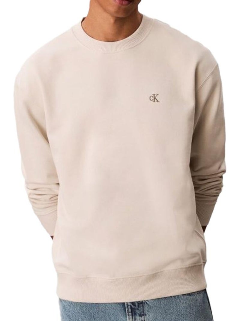 Sweatshirt Calvin Klein Monogram para Homem em Cru Ecru - Kiabi