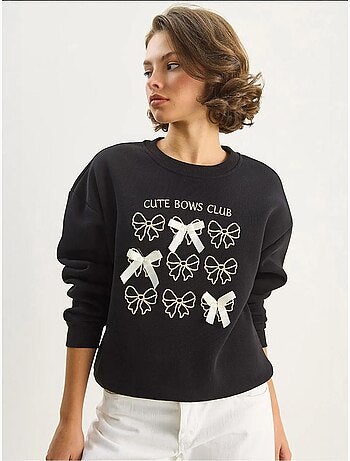 Sweatshirt canelada estampada com gola redonda e manga comprida lucci