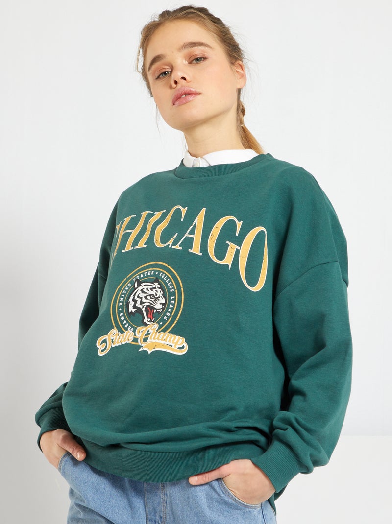 Sweatshirt 'chicago' com gola redonda VERDE - Kiabi