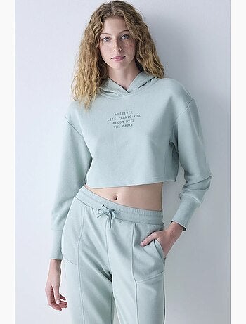 Sweatshirt claro com capuz e detalhes canelados penti