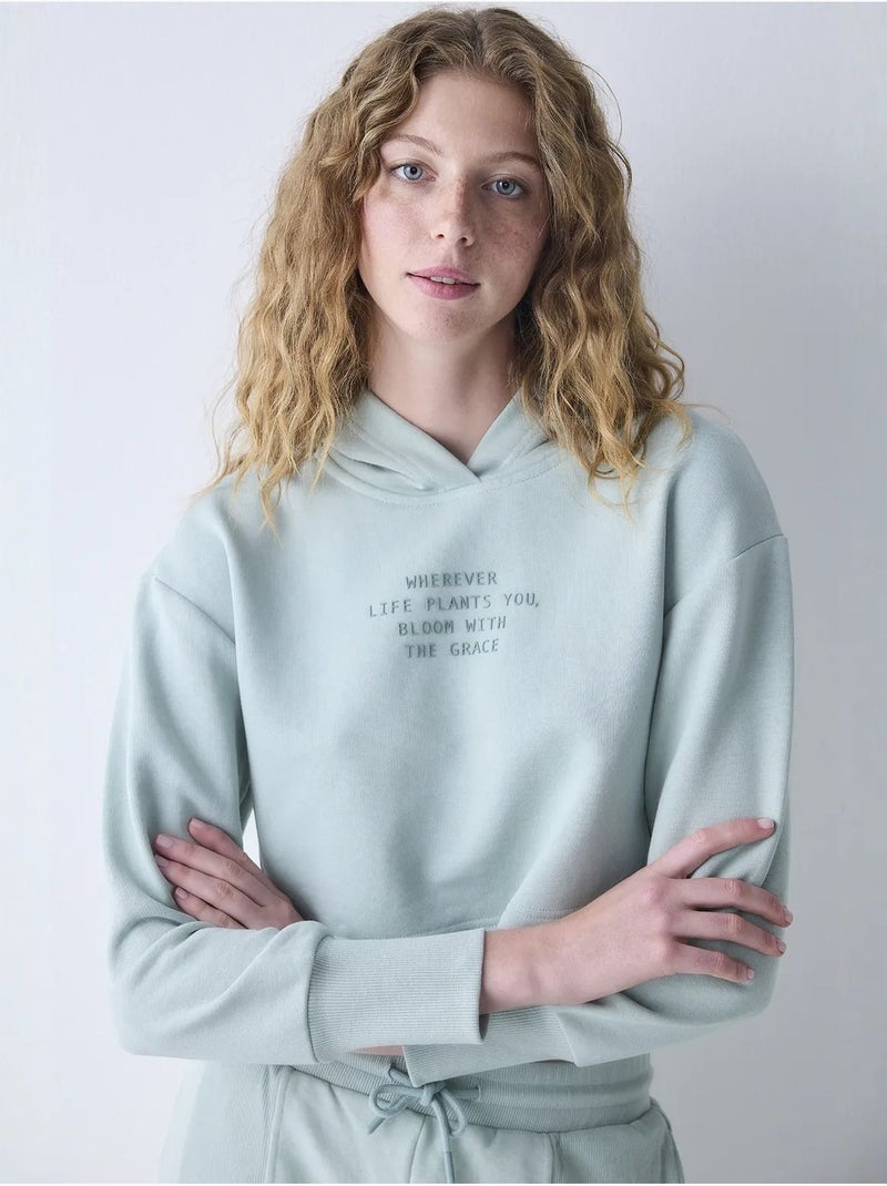 Sweatshirt claro com capuz e detalhes canelados penti Verde menta - Kiabi