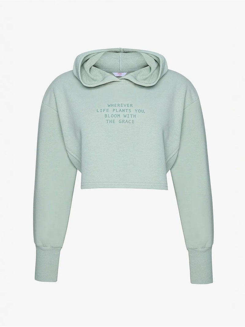 Sweatshirt claro com capuz e detalhes canelados penti Verde menta - Kiabi