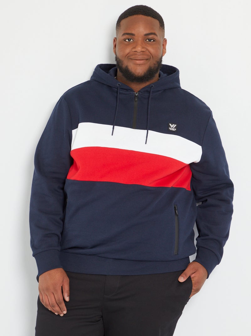 Sweatshirt color block com capuz Azul Marinho - Kiabi