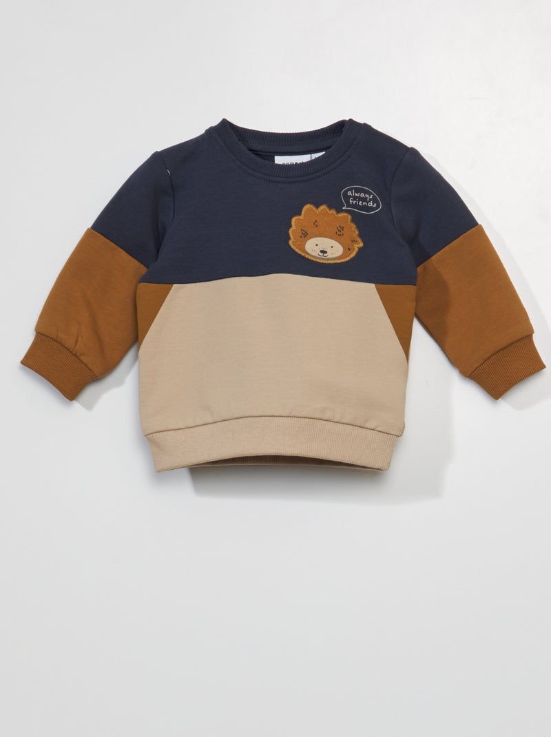 Sweatshirt color-block com estampado 'ouriço-cacheiro' AZUL - Kiabi